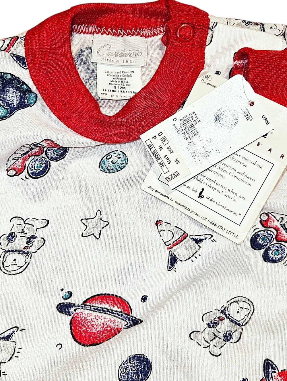 Vintage Carter's Sleepwear 2 Piece Footed Snap Together Space Pajamas 9-12M NWT